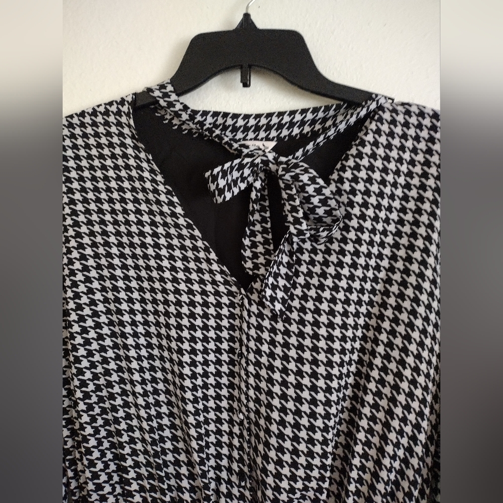 Nanette Lepore NWT black white houndstooth print tiered dress size 12 - Picture 4 of 13